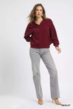 Umgee Linen Long Sleeves Elastic Hem Blouse - Trendsi - Flyclothing LLC