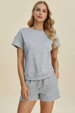 Double Take Full Size Texture Short Sleeve Top and Shorts Set - Trendsi - Flyclothing LLC