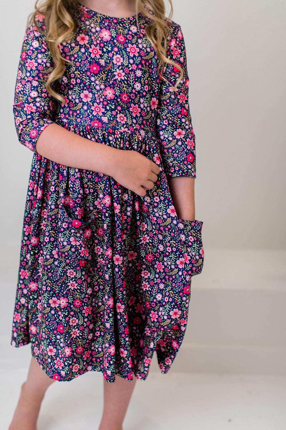 Flower Farm 3/4 Sleeve Pocket Twirl Dress - Mila & Rose ® - Flyclothing LLC