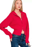 Zenana Ribbed Collared Zip Up Sweater Cardigan - Trendsi - Flyclothing LLC