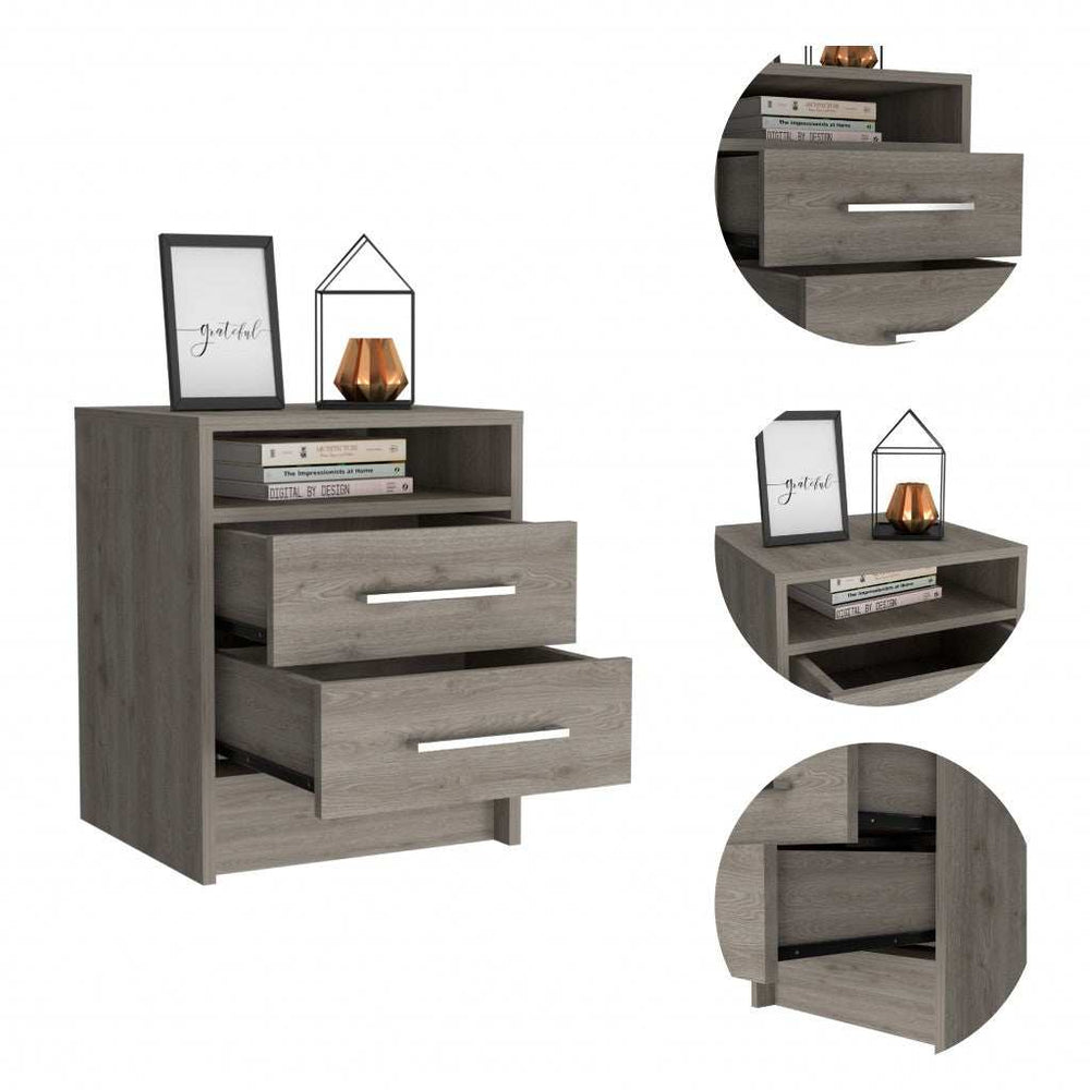 Light Grey Open Compartment Two Drawer Nightstand - Homeroots - Flyclothing LLC