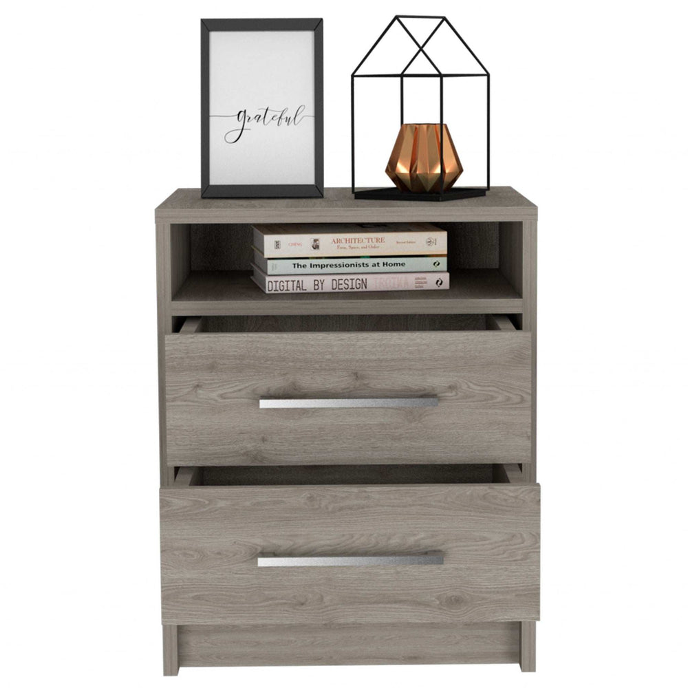 Light Grey Open Compartment Two Drawer Nightstand - Homeroots - Flyclothing LLC