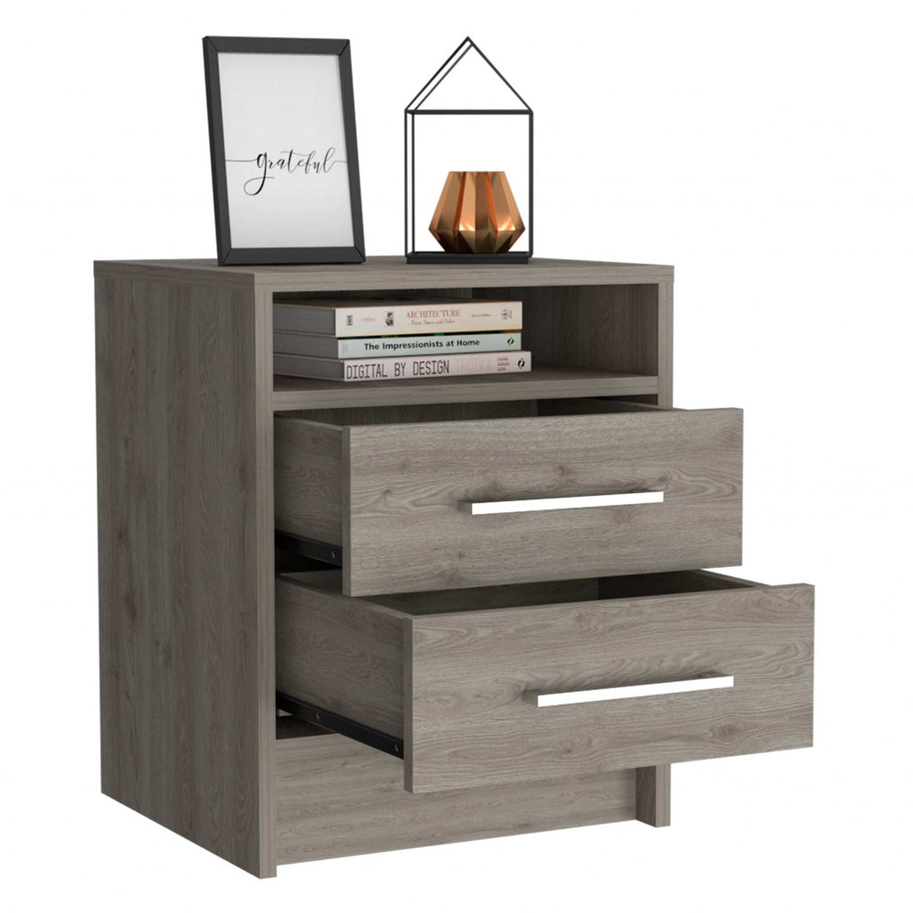 Light Grey Open Compartment Two Drawer Nightstand - Homeroots - Flyclothing LLC