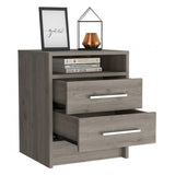 Light Grey Open Compartment Two Drawer Nightstand - Homeroots - Flyclothing LLC