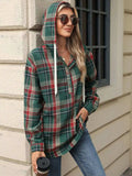 Drawstring Plaid Hooded Long Sleeve Top - Trendsi - Flyclothing LLC