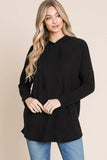BOMBOM Contrast Drawstring Drop Shoulder Knit Hoodie - Trendsi - Flyclothing LLC