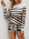 Zebra Print Round Neck Sweater - Trendsi - Flyclothing LLC