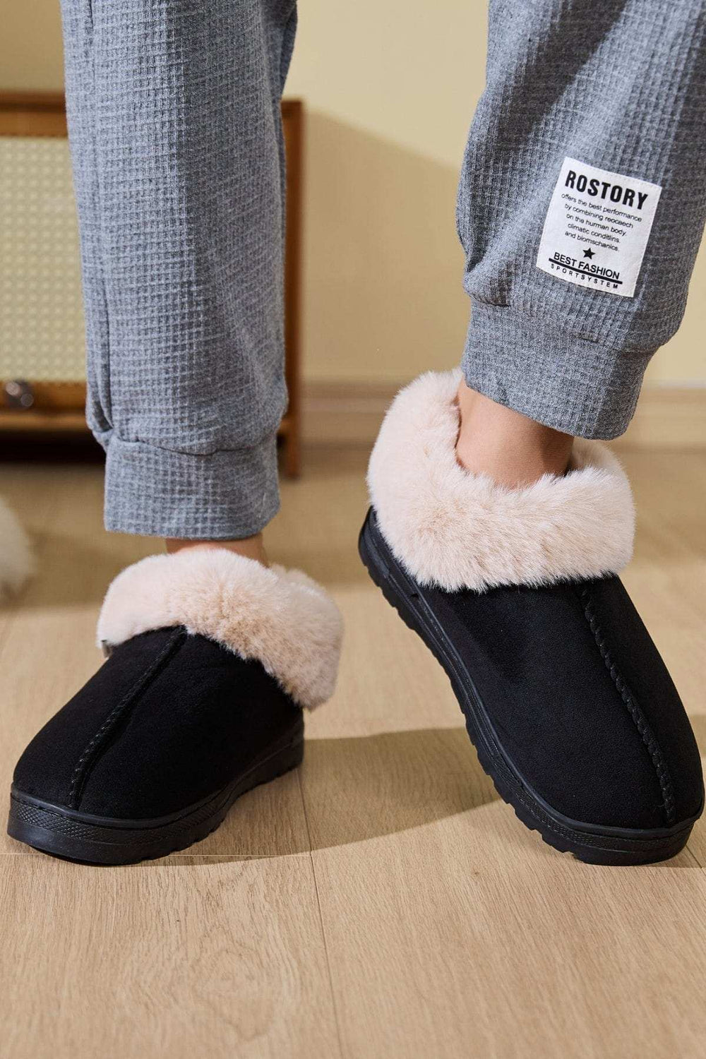 Faux Fur Round Toe Platform Slippers - Trendsi - Flyclothing LLC
