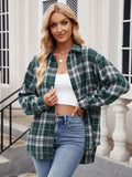 Pocketed Plaid Collared Neck Long Sleeve Shirt - Trendsi - Flyclothing LLC