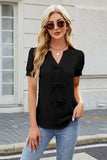 Bow Notched Short Sleeve Blouse - Trendsi - Flyclothing LLC