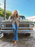 Vagabond Retro Green Tulip Zipper Front Blouse - Lil Bee's Bohemian - Flyclothing LLC