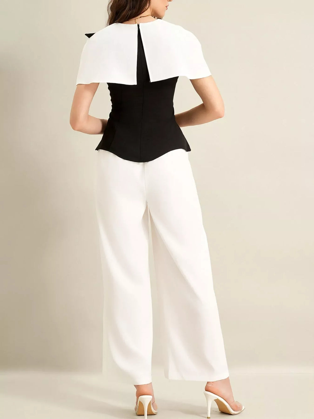 Peplum Top with Wide-Leg Pants Set - Trendsi - Flyclothing LLC