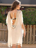 Tassel Cutout Half Sleeve Cover-Up - Trendsi - Flyclothing LLC