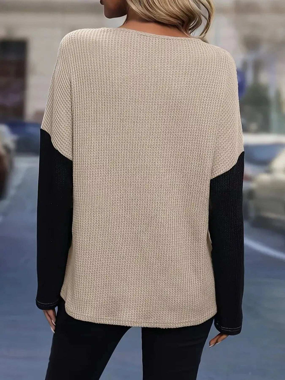 Lace Detail Color Block Long Sleeve T-Shirt - Trendsi - Flyclothing LLC