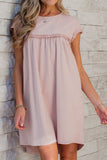 Frilled Trim Crew Neck Cap Sleeve Loose Fit Mini Dress - Trendsi - Flyclothing LLC