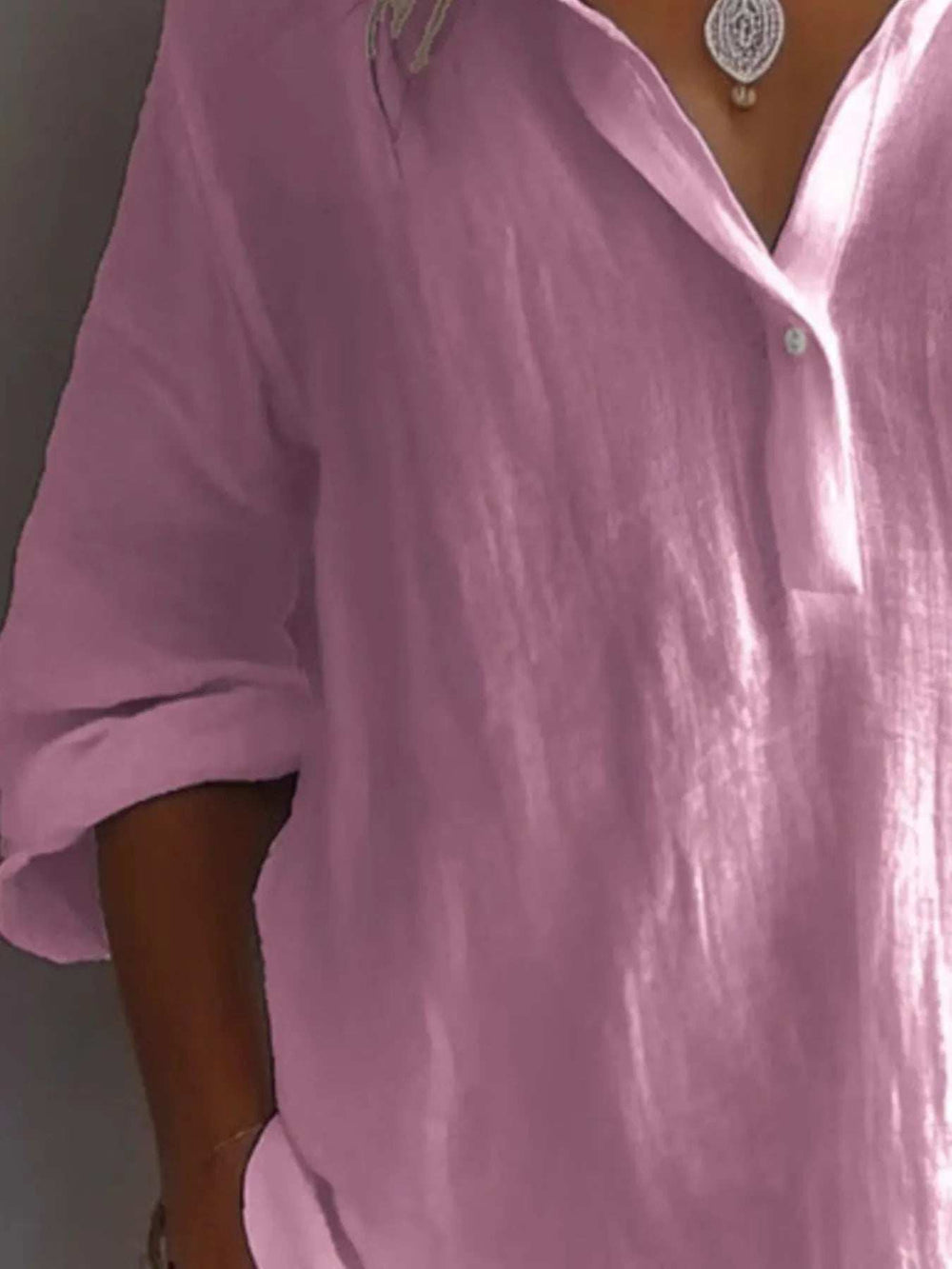 Collared Neck Long Sleeve Shirt - Trendsi - Flyclothing LLC