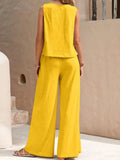 Round Neck Sleeveless Top and Wide Leg Pants Set - Trendsi - Flyclothing LLC