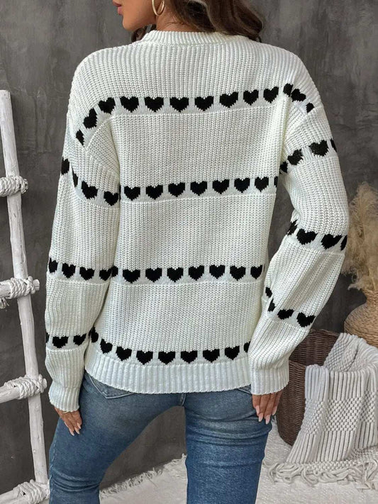 Heart Round Neck Long Sleeve Sweater - Trendsi - Flyclothing LLC