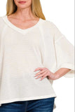 Zenana Brushed Waffle Exposed-seam 3/4 Sleeve Top - Trendsi - Flyclothing LLC
