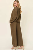 Double Take Full Size Texture Long Sleeve Top and Pants Set - Trendsi - Flyclothing LLC
