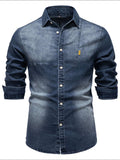 Men's Button Down Collared Neck Denim Shirt - Trendsi - Flyclothing LLC