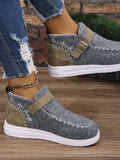 Contrast Round Toe Buckle Sneakers - Trendsi - Flyclothing LLC