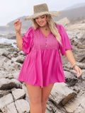 Plus Size Lace Detail V-Neck Half Sleeve Romper - Trendsi - Flyclothing LLC