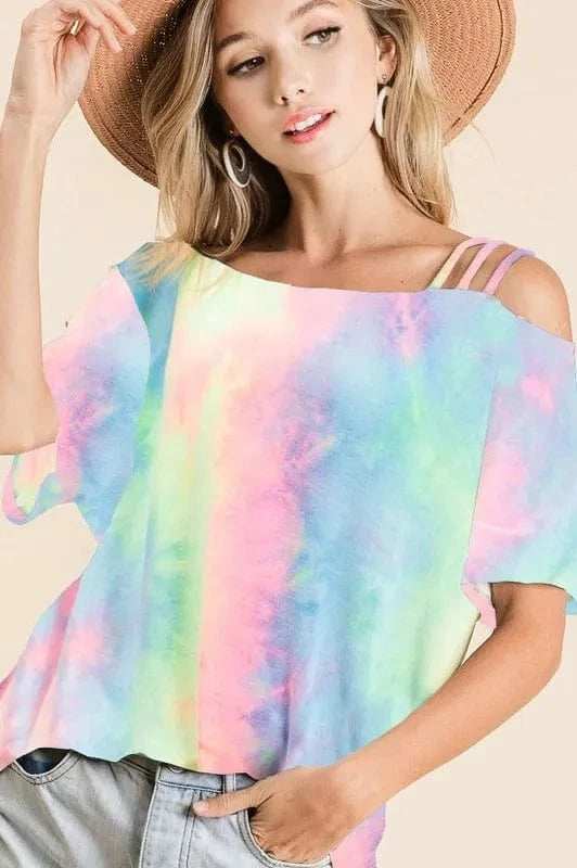 BiBi Tie Dye French Terry Strapped One Shoulder Top - Trendsi - Flyclothing LLC