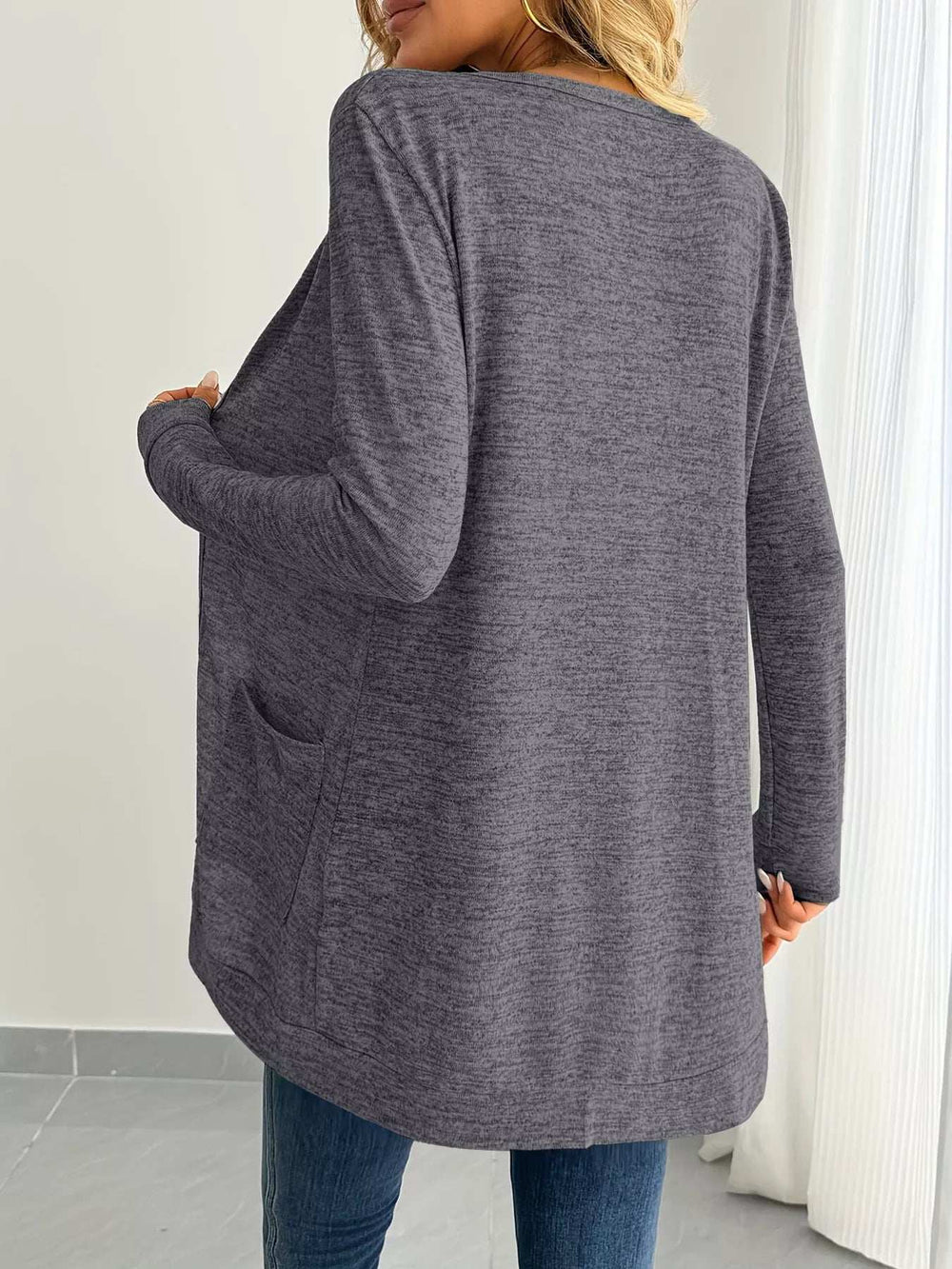 Open Front Longline Cardigan with Side Pockets - Trendsi - Flyclothing LLC