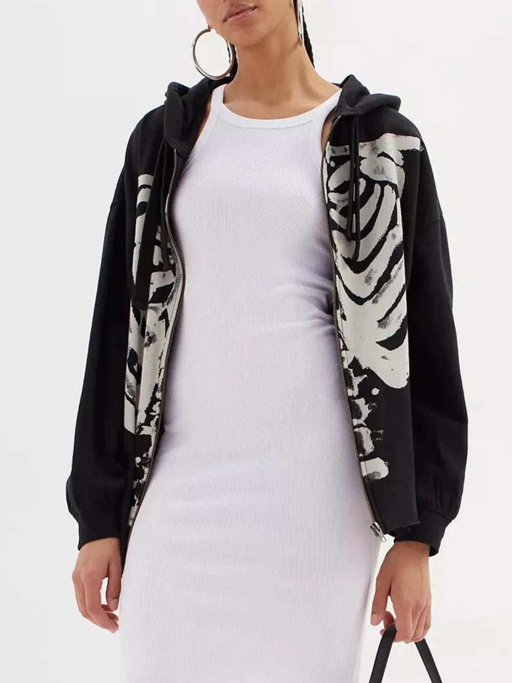 Skeleton Zip Up Drawstring Hoodie - Trendsi - Flyclothing LLC