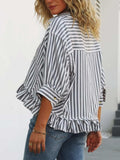 Striped Ruffle Hem Button-Up Shirt - Trendsi - Flyclothing LLC