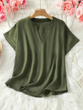 Casual Notched Short Sleeve Blouse - Trendsi - Flyclothing LLC