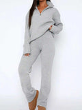 Quarter Zip Long Sleeve Top and Pants Set - Trendsi - Flyclothing LLC