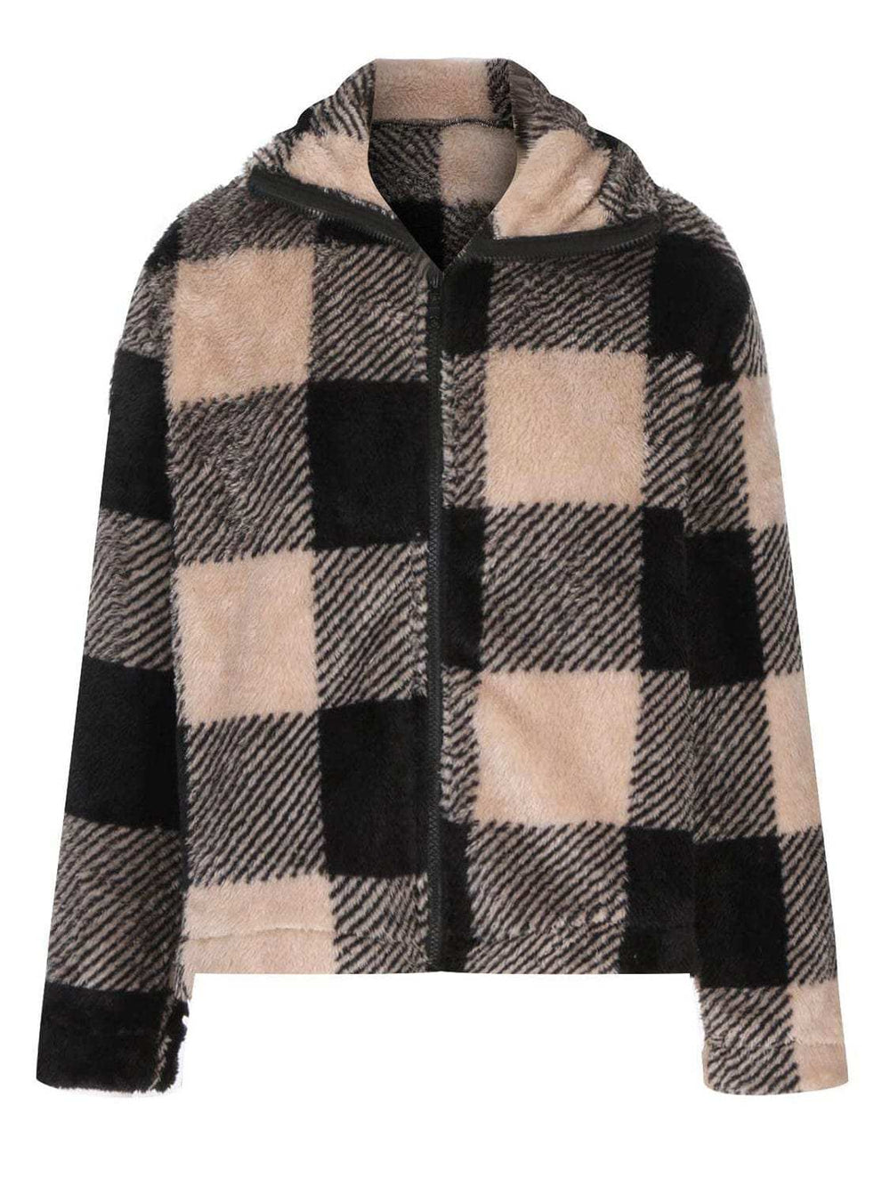 Full Size Plaid Zip Up Long Sleeve Jacket - Trendsi - Flyclothing LLC