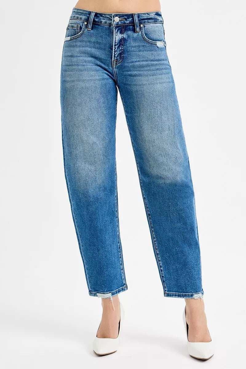 RISEN Tummy Control High Rise Ankle Slim Barrel Jeans - Trendsi - Flyclothing LLC