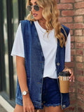Full Size V-Neck Button Up Denim Vest - Trendsi - Flyclothing LLC