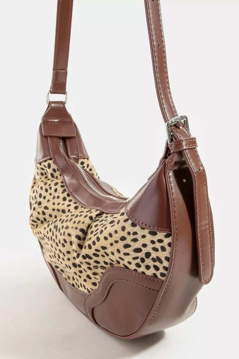 Fame Spotted Leopard Print Half Moon Shoulder Bag - Trendsi - Flyclothing LLC