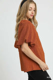 Umgee Textured Flutter Sleeve Notch Neck Top - Trendsi - Flyclothing LLC