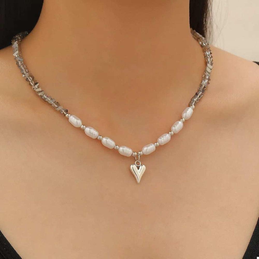 Pearl & Heart Pendant Necklace - Trendsi - Flyclothing LLC