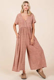 Mittoshop Mineral Wash Short Sleeve Flowy Wide Leg Jumpsuit - Trendsi - Flyclothing LLC