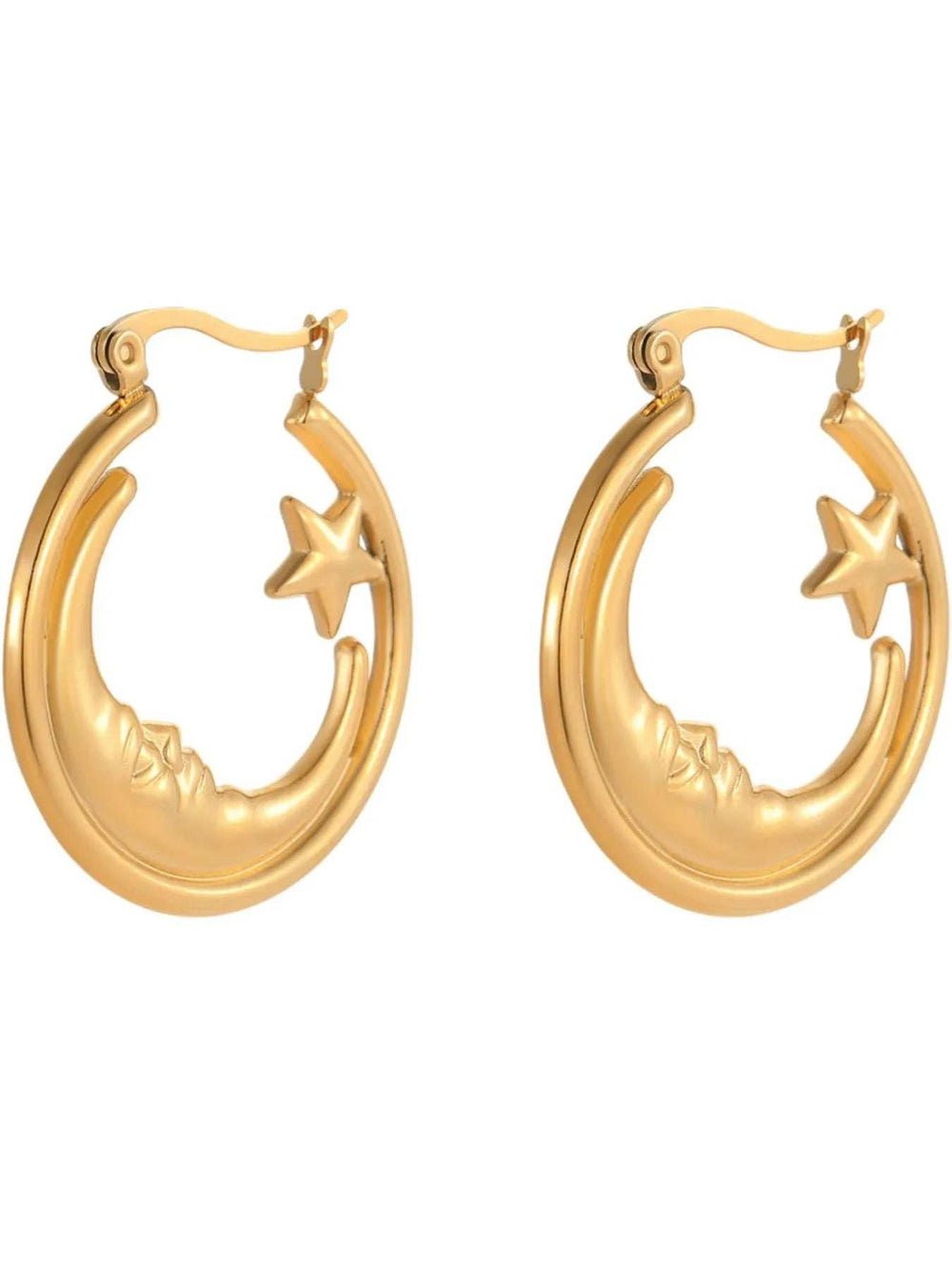 18K Gold-Plated Crescent Moon Star Hoop Earrings - Trendsi - Flyclothing LLC