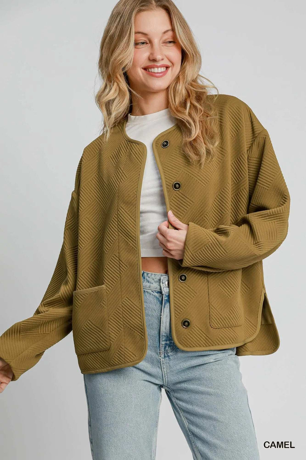 Umgee Textured Jacquard Jacket - Trendsi - Flyclothing LLC