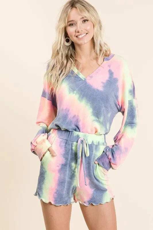BiBi Tie Dye French Terry Top and Shorts Set - Trendsi - Flyclothing LLC