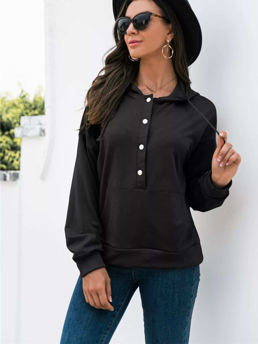 Full Size Snap-Down Hoodie with Kangaroo Pocket Plus Size - Trendsi - Flyclothing LLC