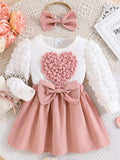 Children's Heart Bowknot Decor Dress with Headband - Trendsi - Flyclothing LLC
