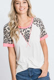HeimishFull Size Leopard Round Neck Short Sleeve T-Shirt with Stitch Plus Size - Trendsi - Flyclothing LLC