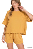 Zenana Raised Rib Short Sleeve Tee and Drawstring Shorts Set - Trendsi - Flyclothing LLC