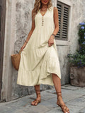 Decorative Button Notched Sleeveless Dress - Trendsi - Flyclothing LLC