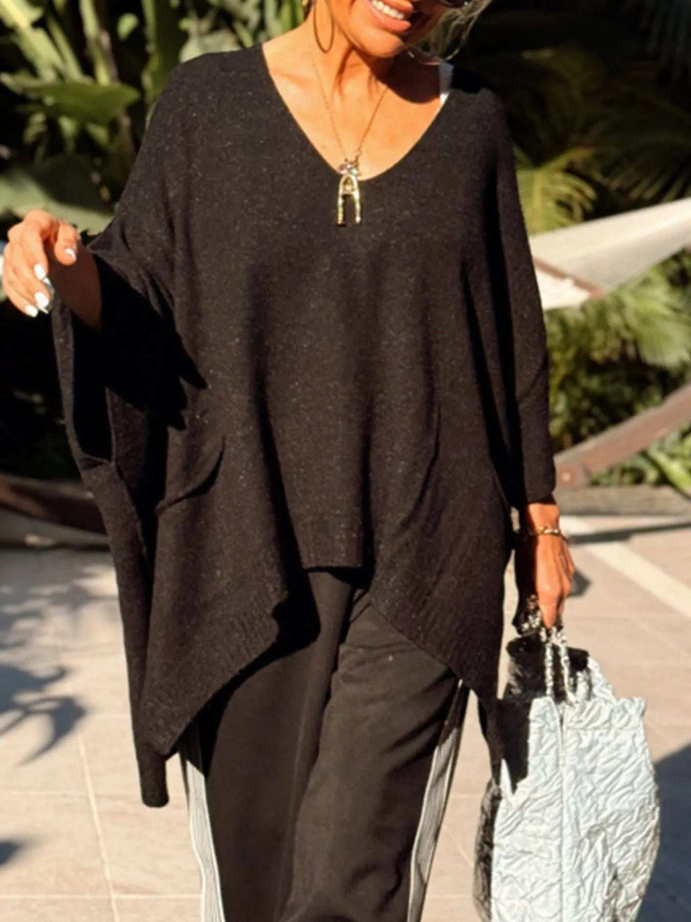 Ribbed Hem V-Neck Sweater - Trendsi - Flyclothing LLC