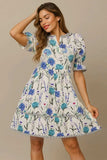 Umgee BabyDoll Floral Striped Hem Mini Dress - Trendsi - Flyclothing LLC